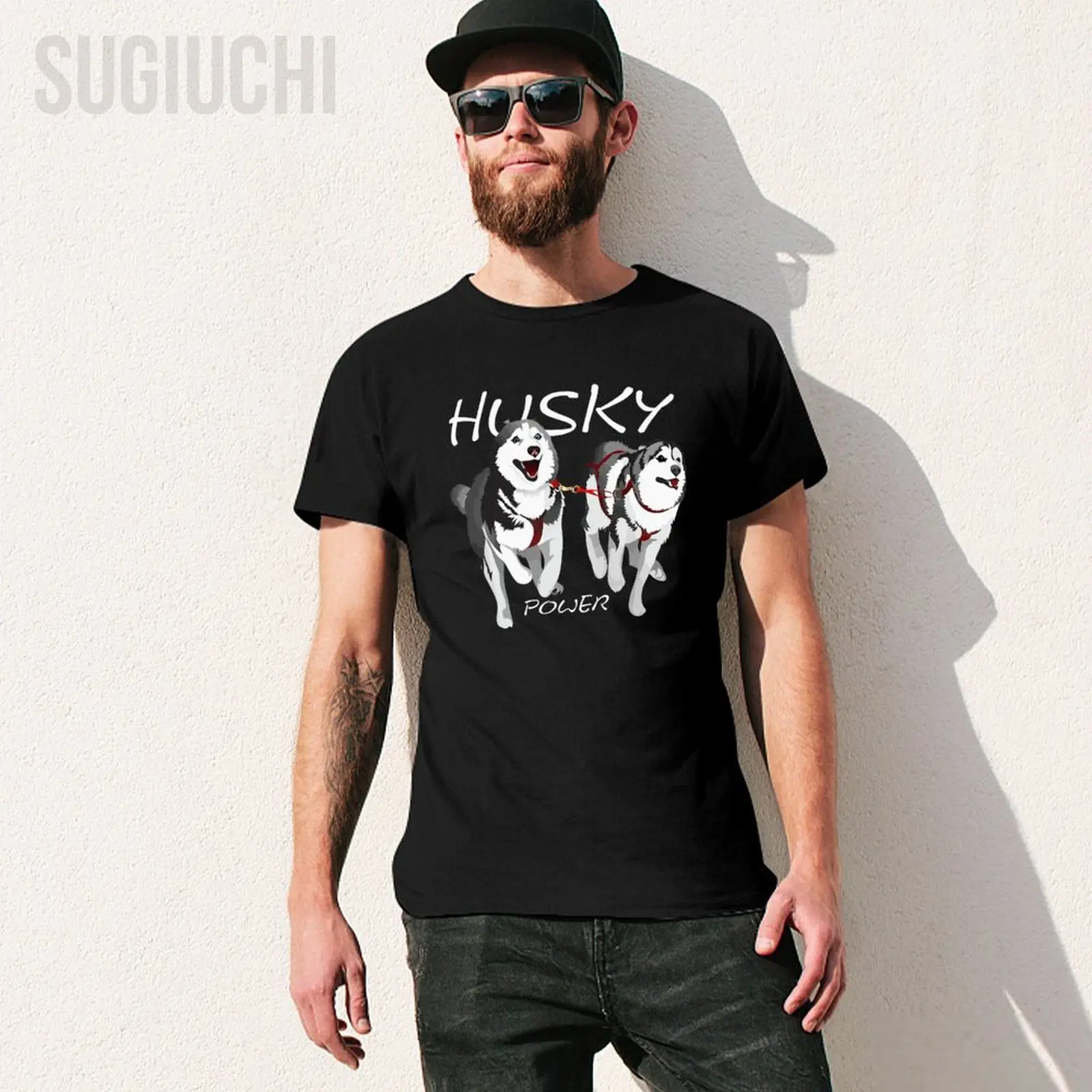 Unisex Men Siberian Husky Power Awesome Cute Husky Tshirt Tees T Shirts Women Boys 100% Cotton T-Shirt