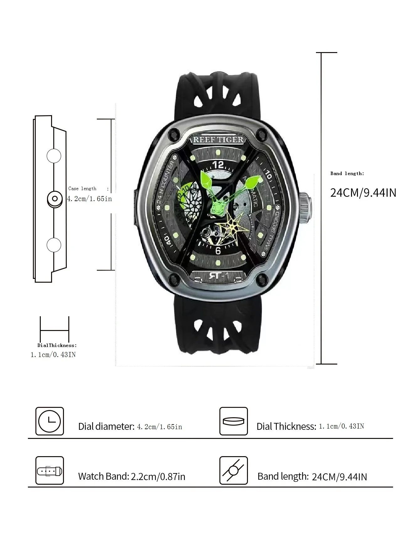 【REEF TIGER】 Orologi da uomo, potenti orologi meccanici con movimento, orologi automatici a cinque stelle, orologi da uomo d'affari da uomo