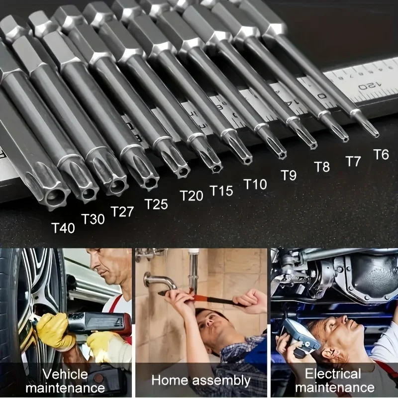 ชุดบิต Torx Star ความแม่นยํา 11 ชิ้น - เหล็กโลหะผสม S2 ความแข็งแรงสูง ยาว 75 มม. ขนาด T6-T40 เครื่องกลอเนกประสงค์และบ้าน DIY K