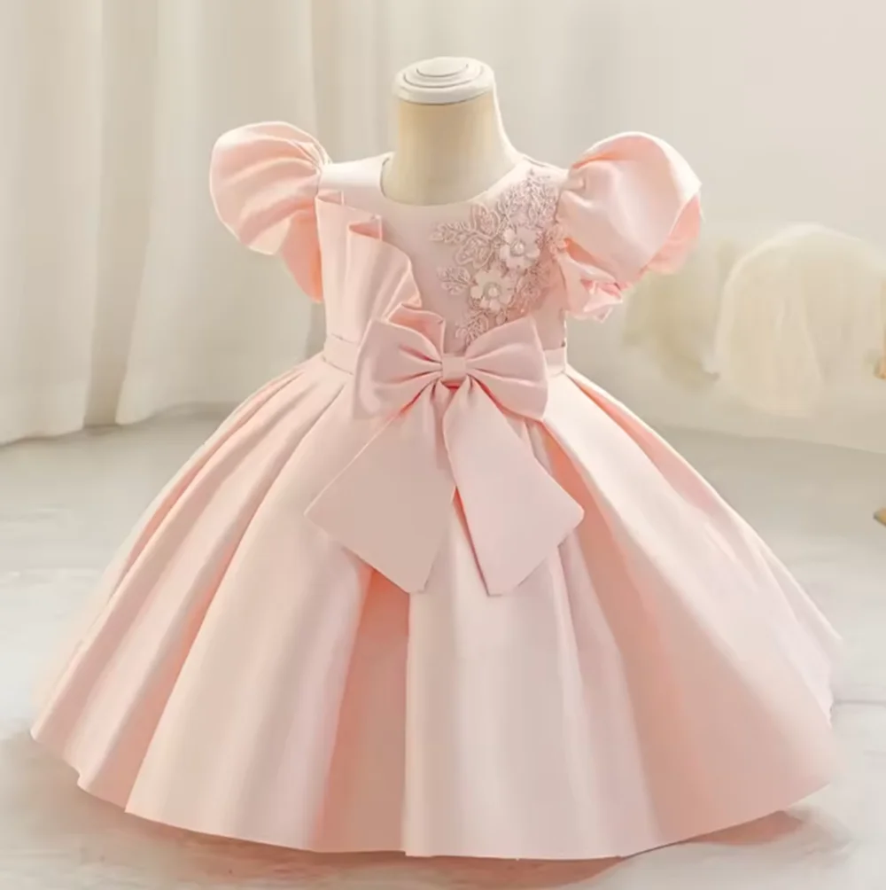

Puff Sleeve Floral Print Bow Tie Sweet Cute Princess Dress Flower Girls Dress Wedding Ceremonies Dance Performances Photo Shoots