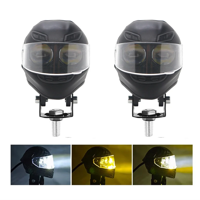 2pcs Motorcycle LED Headlight White High low beam Projector Lens ATV Scooter Driving Lamp Fog Light Auxiliary Spotlight Lamp
