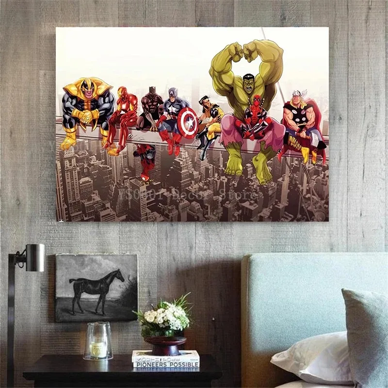 Miniso Disney Marvel Poster Hulk Thor Captain America Spiderman Iron Man Canvas Painting Wall Art Prints Living Room Home Decor