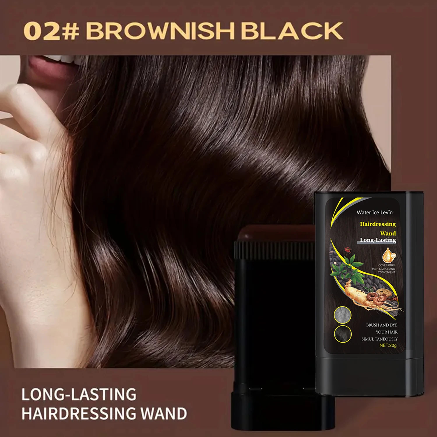 20g Quick Hair Dye Stick, Long-Lasting Effect, Portable Brush Design, Easy to Touch up Color Anytime at Home or on the Go, Suitable for Brown and Black Hair