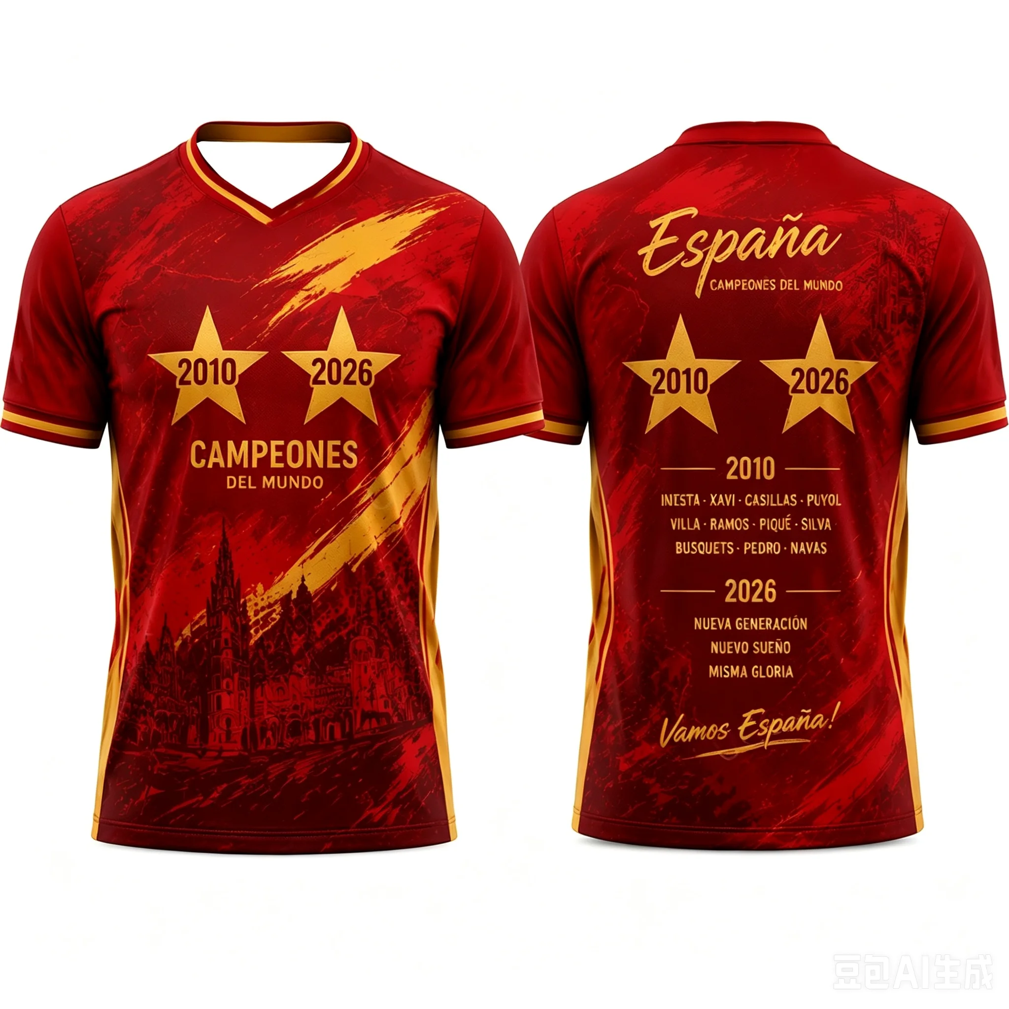 Spanien Champions 2010-2026 Tribute Trikot Rot-Gold Fußball-Fan-Shirt Unisex Kurzarm Fußball-Sport-Geschenk Familien-Matching Y2K – Detail 4