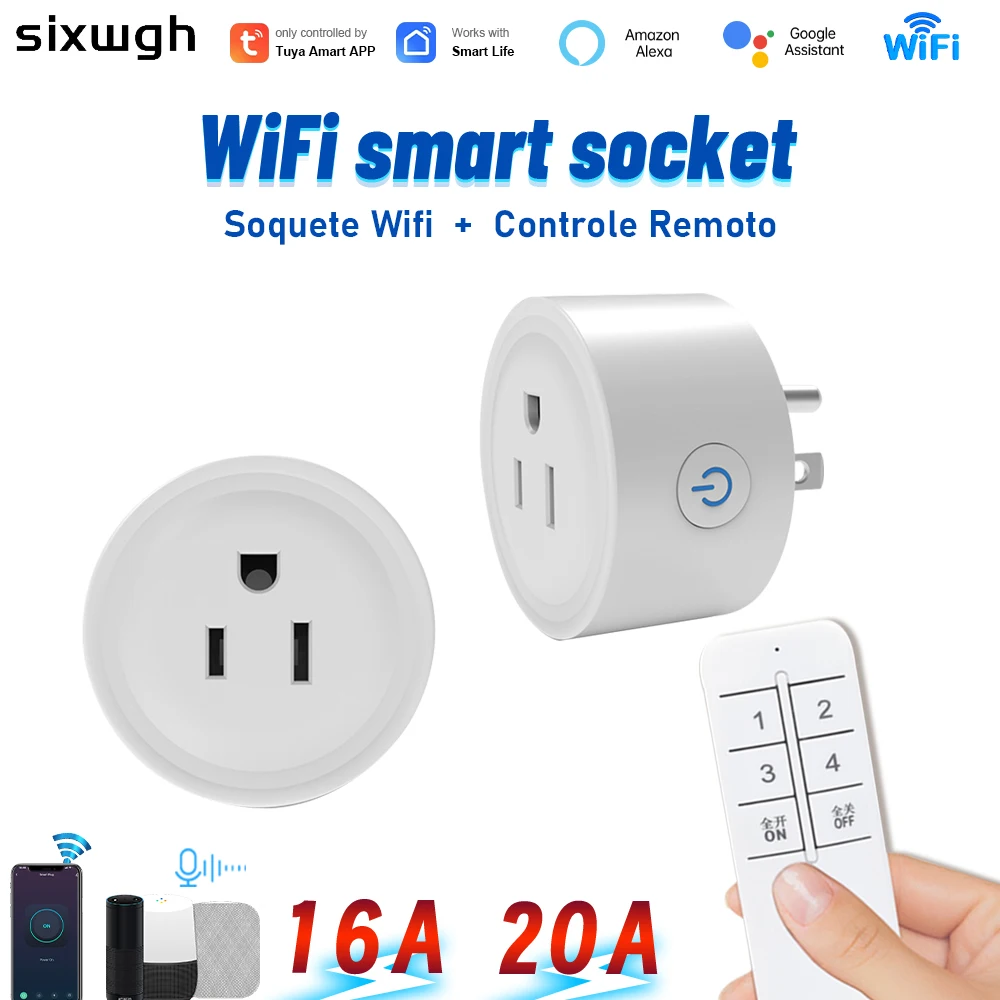 SIXWGH Smart Home Socket,Wireless Remote Control,Google Home And Alexa Support,Compact And Convenient,Zigbee US Plug Adaptati