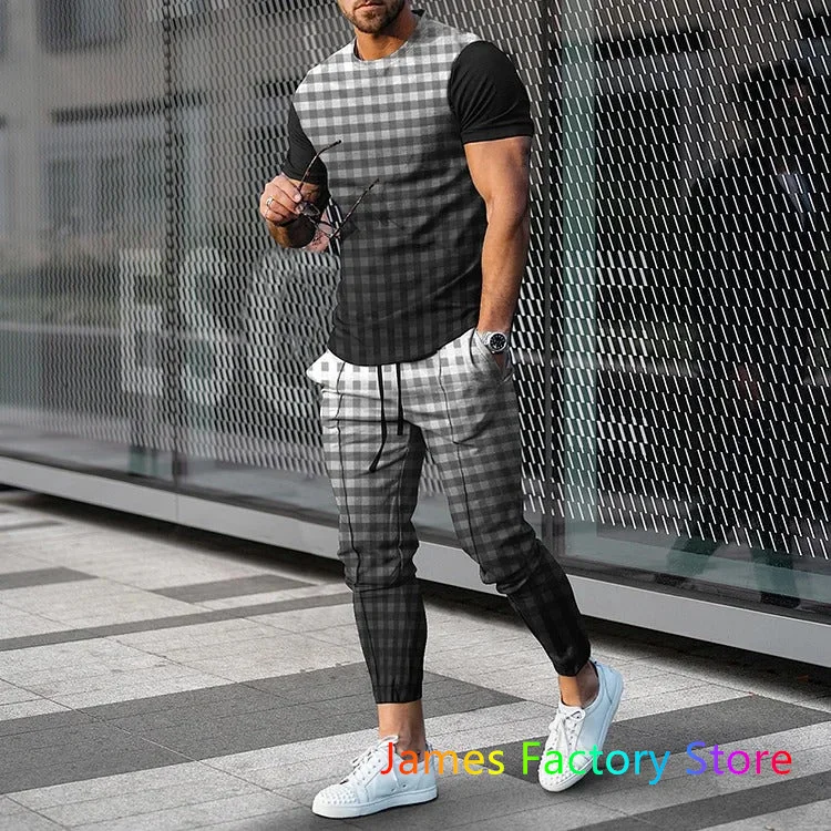 Fashion Tracksuit 2 Piece Outfit Set Men Tshirt Long Pant Suit Summer Oversized Clothes 3D Printed Sportswear Male Jogging Suit