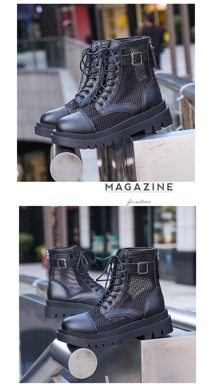 Sommerstiefel für Damen, Mesh-Kühlstiefel, klobige Plateau-Sandalen im britischen Stil mit Schnallenriemen, römische Sandalen für Damen in großen Größen – Detail 15