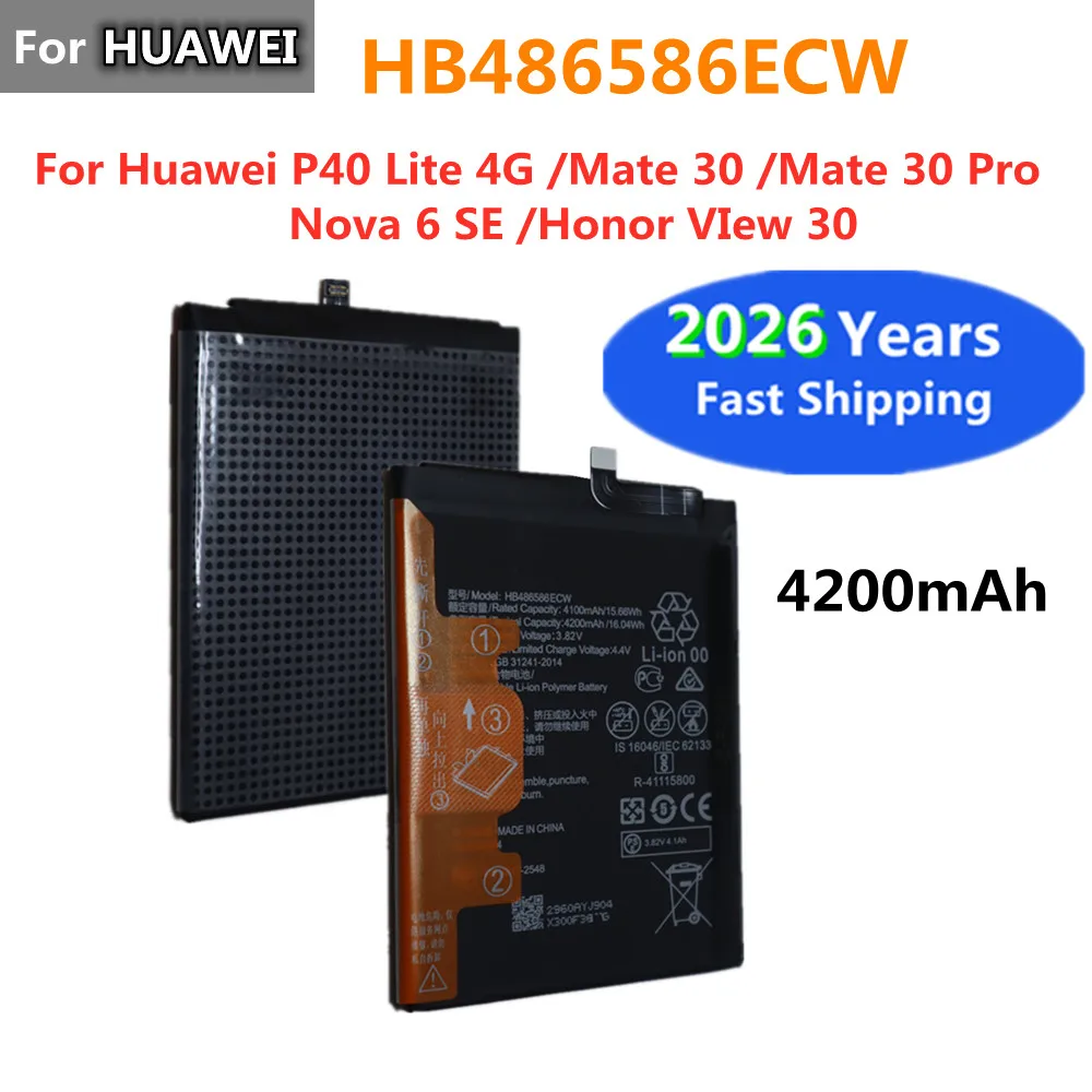 2026er 4200mAh HB486586ECW Akku für Huawei P40 Lite 4G, Mate 30 Pro, Nova 6 SE, Honor View 30, V30 Handy-Akkus