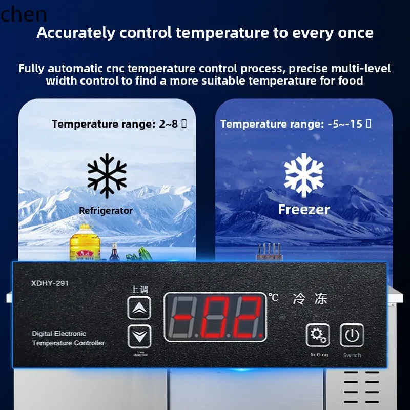 Banco da lavoro refrigerato HTT, congelatore per la conservazione della freschezza, cucina congelata in acciaio inossidabile, frigorifero con inserto senza gelo raffreddato ad aria