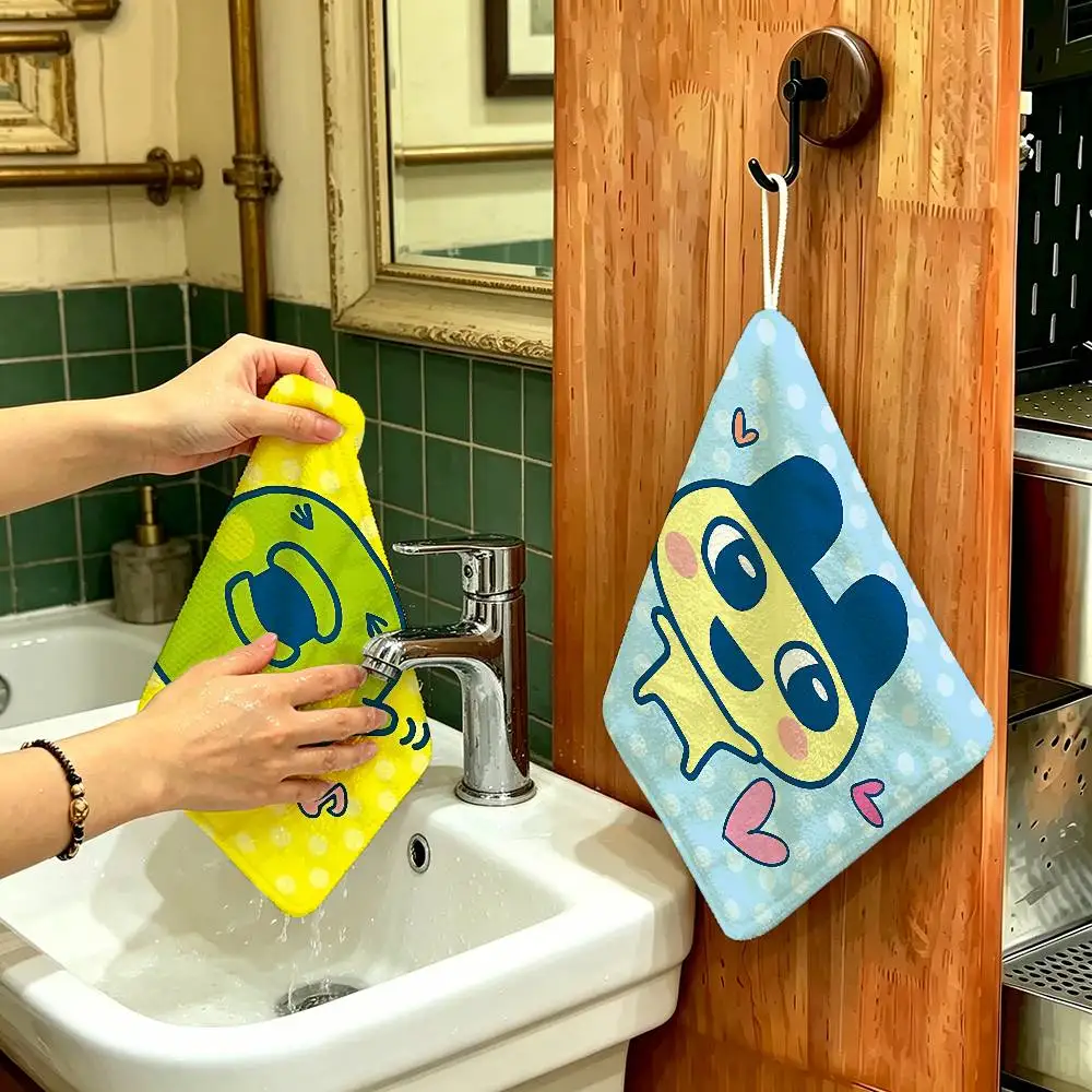 Tamagotchi Electronic Pets Cute Household Hanging Towel, Polyester Cotton Hand Wiping Towel, Sturdy For Bathroom Bedroom