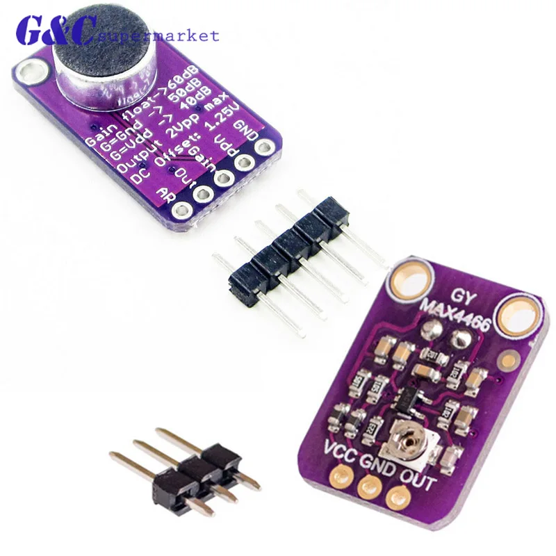 GY-MAX4466 MAX9814 Electret Microphone Amplifier Module Adjustable Gain OUT GND VCC Amplifier Board 2.4-5V DC For Arduino