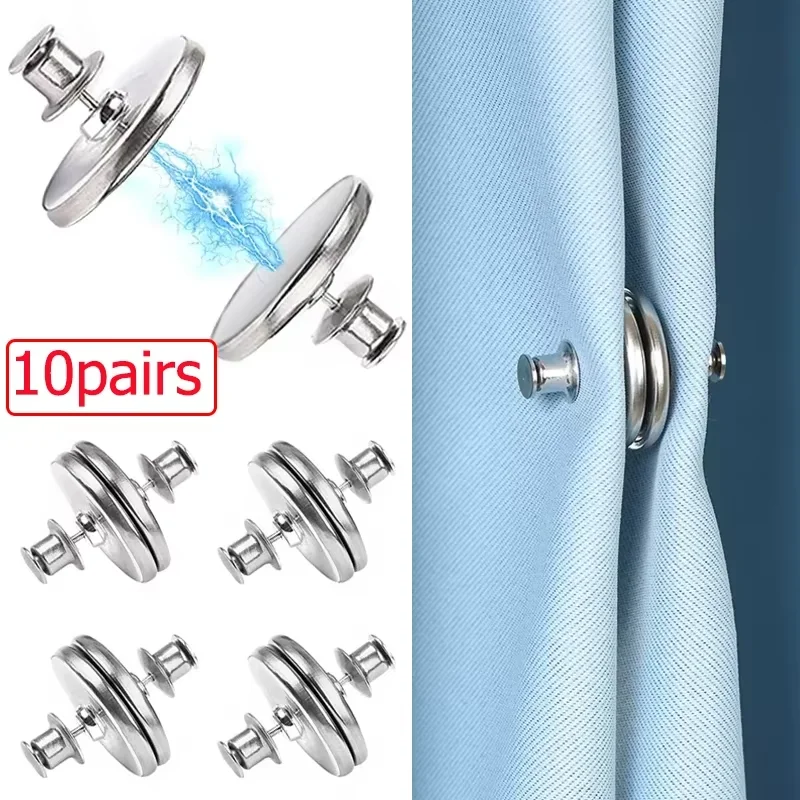 4/8Pairs Curtain Magnetic Button Detachable Curtain Fix Fastener Clip Prevent Light Adjustment Window Screen Close Magnet Buckle