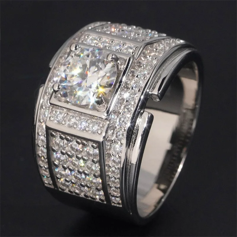 

Luxury 1.5ct D Color Moissanite Wedding Ring Men 925 Sterling Silver Plated Platinum Mosan Diamond Engagement Rings Pass Tester