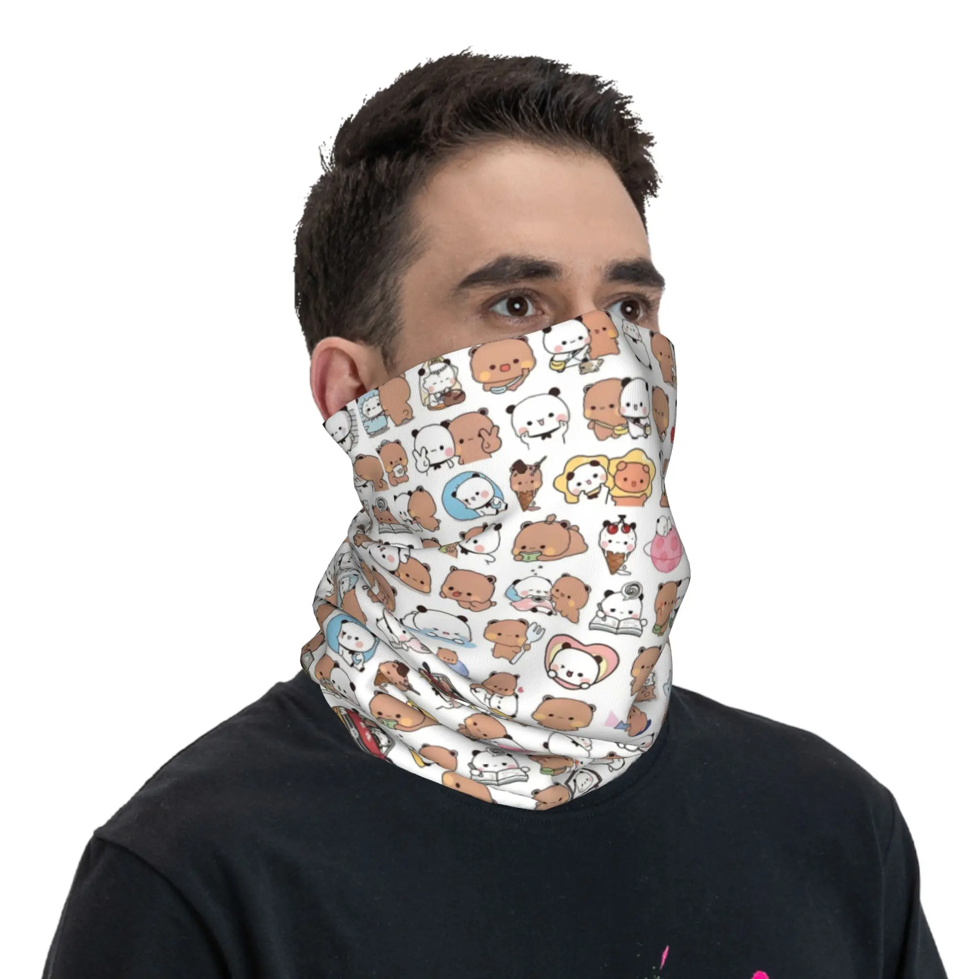 Custom Bear Cartoon Peach And Goma Bubu Dudu  Bandana Neck Warmer Men Women Winter Ski Tube Scarf Gaiter Anime Panda  Face Cover view 5