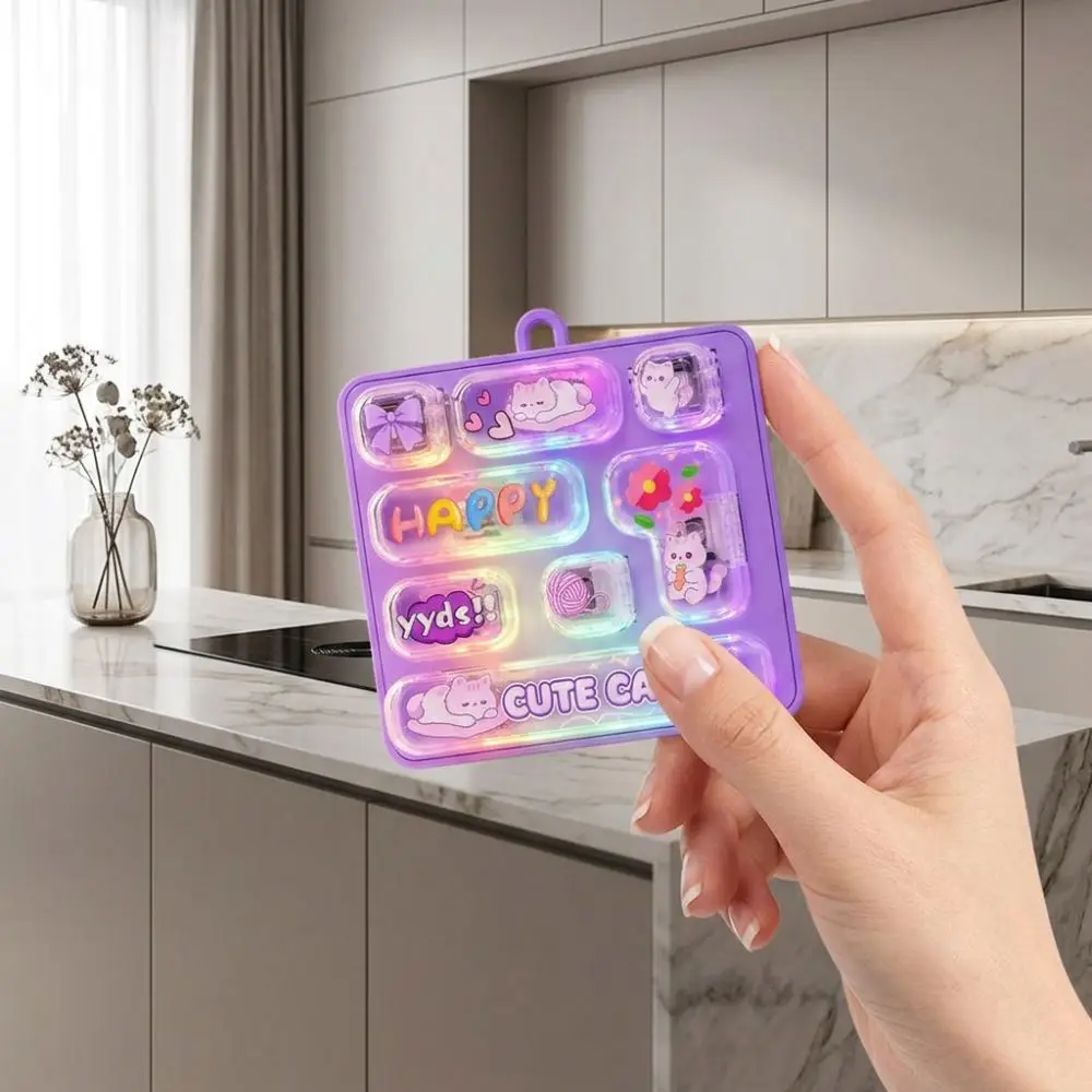 Light-Up 8 Key Glow Keyboard Keychain Animal Bunny Mechanical Fidget Keyboard Cartoon Kawaii Fingertip Button Key Ring