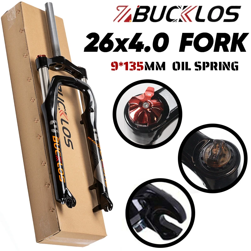 

BUCKLOS 26x4.0 Fat Bike Fork Travel 100mm Preload Adjust Suspension Fork Snow/Mountain Bike Suspension Fork Cycling Accessories