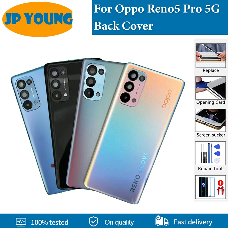 

Original Back Battery Cover For Oppo Reno5 Pro 5G Back Cover PDSM00 PDST00 CPH2201 Rear Housing Door Glass Case With Lens