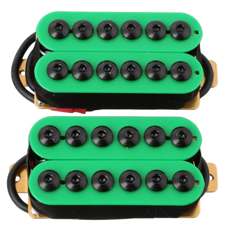 2Pcs Double Coil Electric Guitar Humbucker Bridge&Neck Ceramic Magnet Invader Style Punk Green-ABWY
