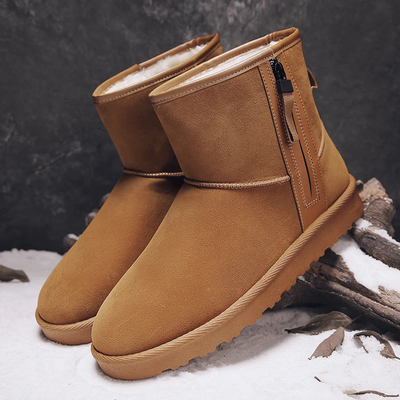 Botas de invierno de terciopelo de alta calidad para hombre, botas de nieve de felpa para exteriores con diseño a la moda, botines de ante cómodos e informales para hombre