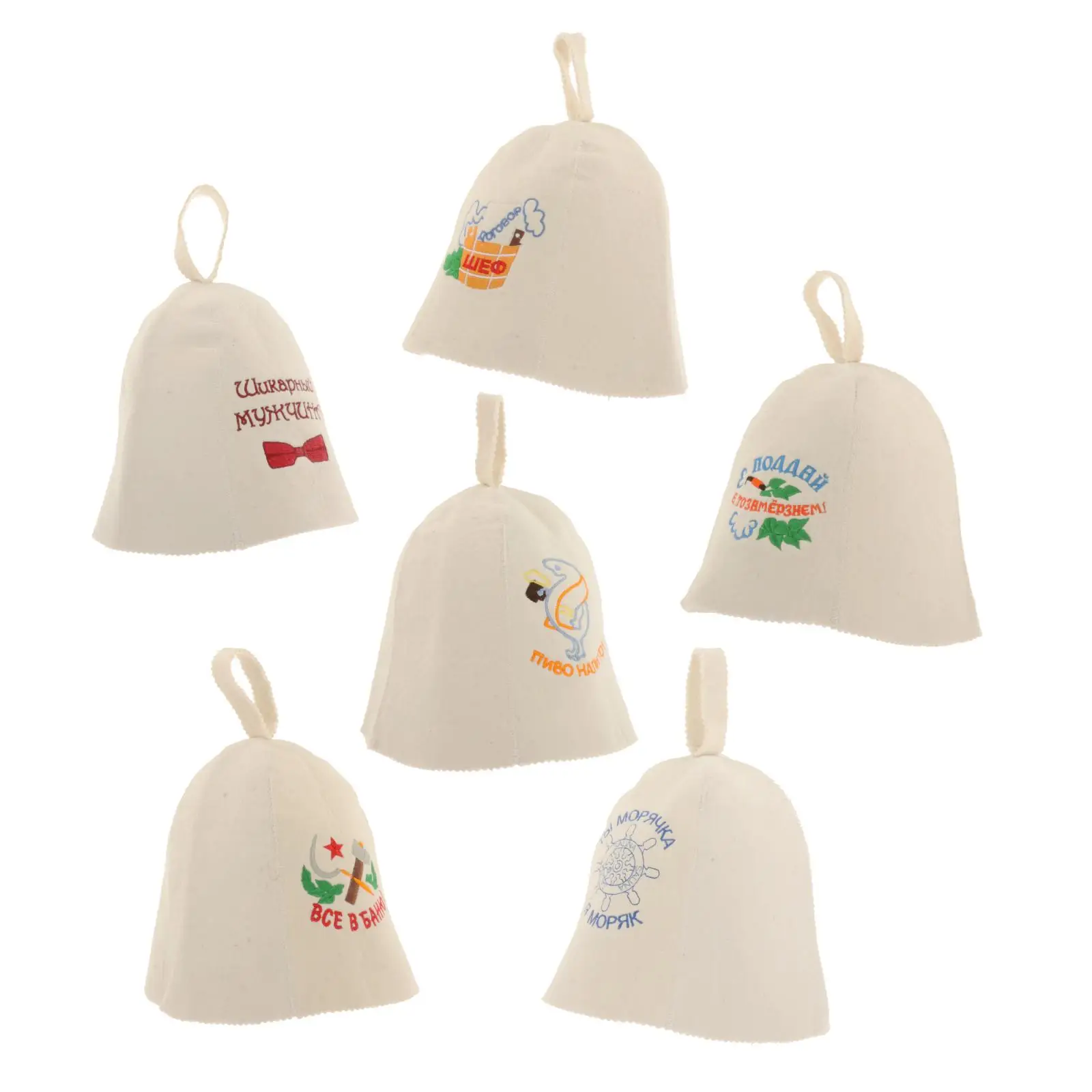 

White Natural Wool Felt Hat Russian Banya Anti-heat Sauna Bath House Hair Protection with Embroidery Men Women Stylish Accs