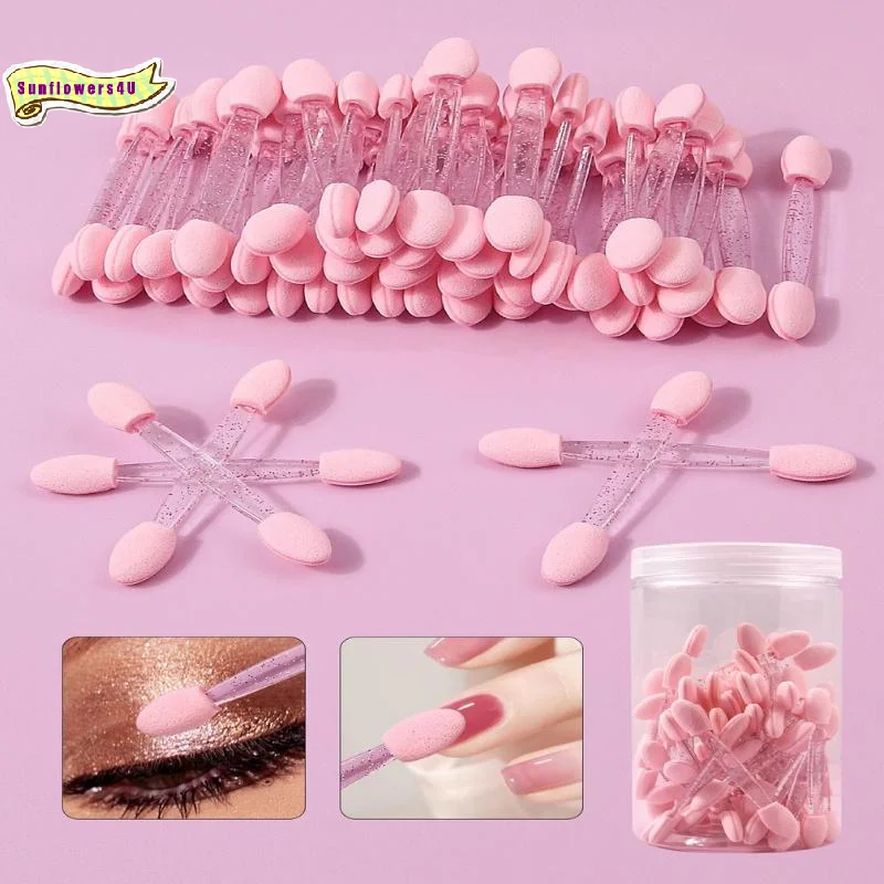 50/100pcs 6.4cm Double-headed Eyeshadow Stick Sponge Disposable Eyeshadow Brush Small Portable Beauty Makeup Tool Brush Head