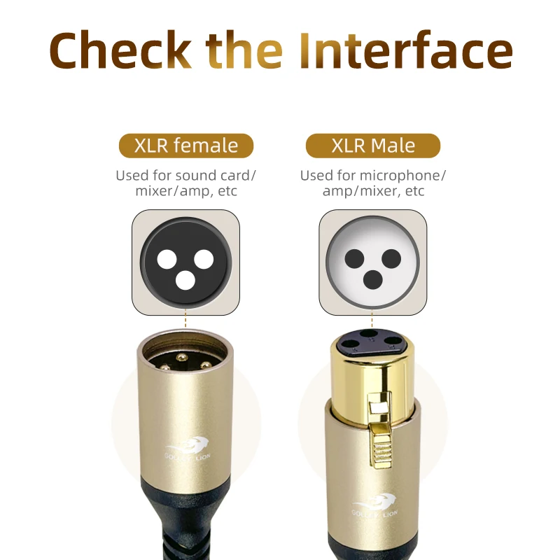 GOLLEY LION XLR Cable, Microphone Cable Male to Female, Balanced XLR Speaker Cable Suitable for Microphones, Preambles, Speakers