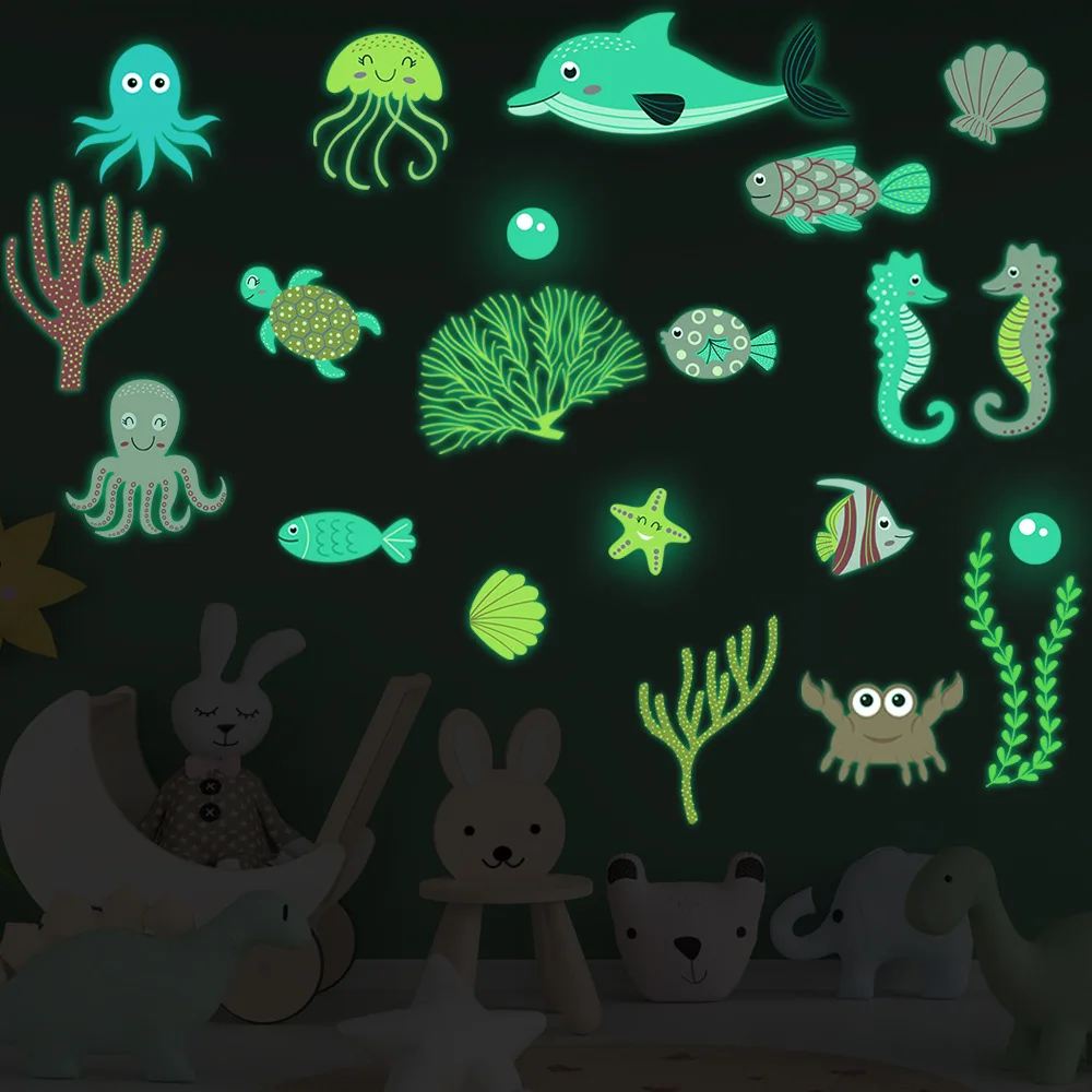 color Cartoon underwater world animals green light luminous stickers children's room kindergarten classroom luminous stickers