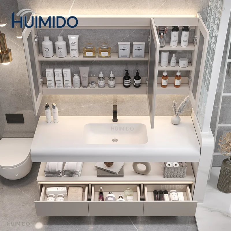 Bathroom Furniture Skin Sensor Bathroom Vanity Cabinet With Sink And Mirror Integrated Arc Washing Table Combination To Wash