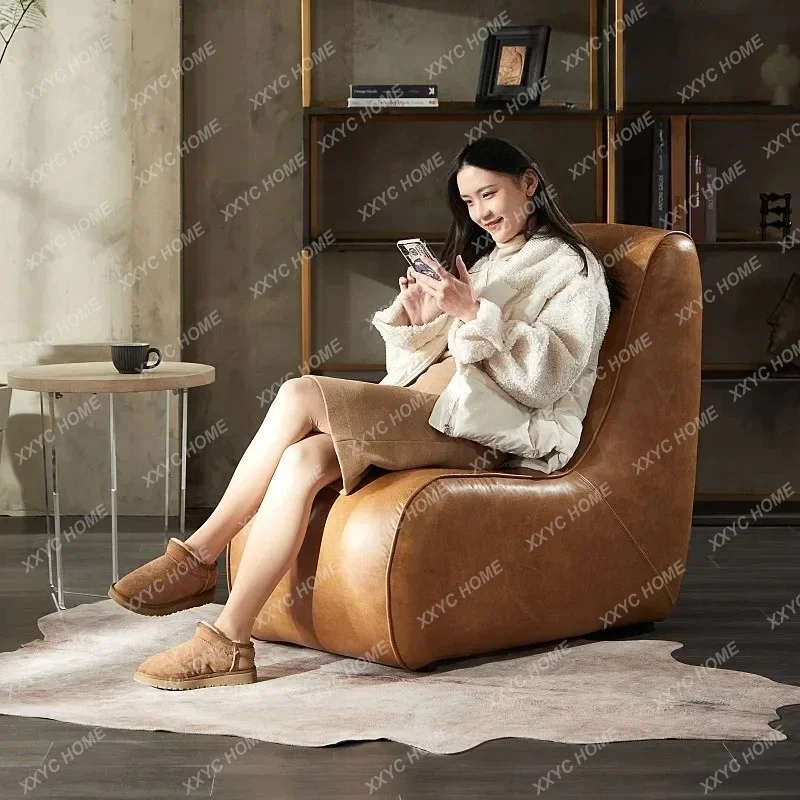 A Nordic Modern Retro Casual Couch Living Room Simple Leather Single Sofa Recliner