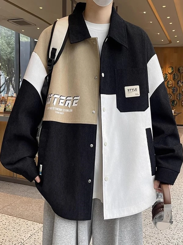 

Loose Fit Color Blo Men's irt Jaet Spring Autumn 2025 New Sle plus Size Trendy Outerwear Casual Polyester Fabric