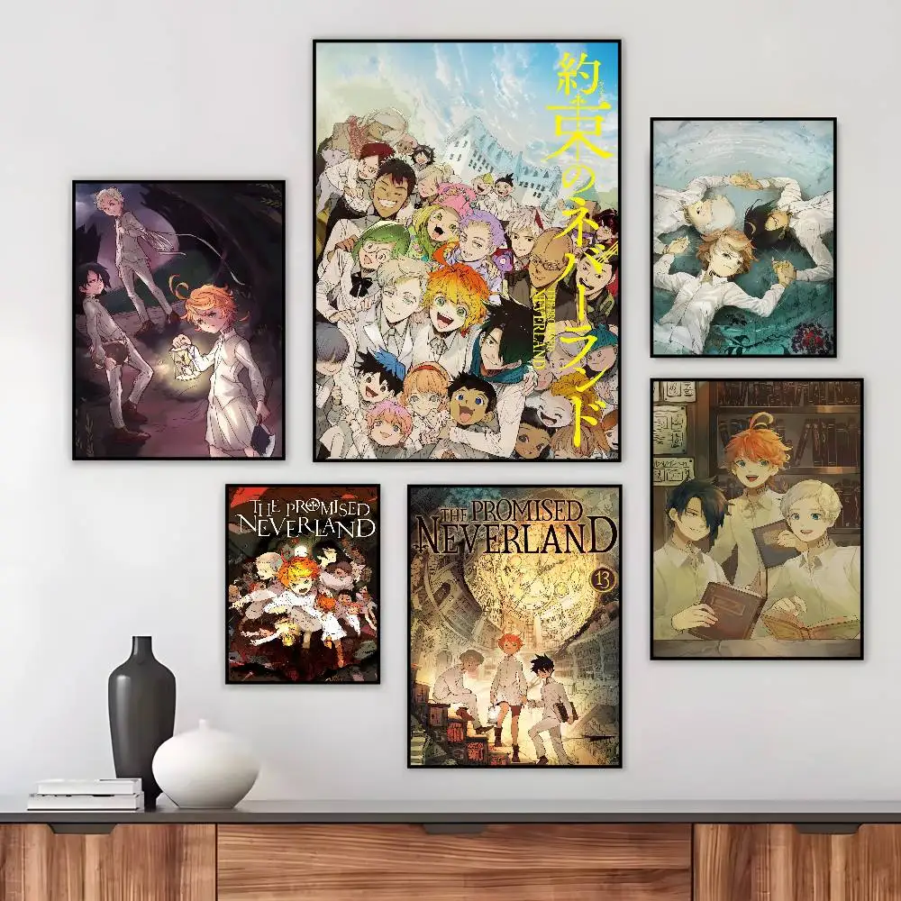 Retro Anime The Promised Neverland Poster Art canvas HD aesthetic Printing Paper Wall Art for Living Room Bar fashion Home Decor