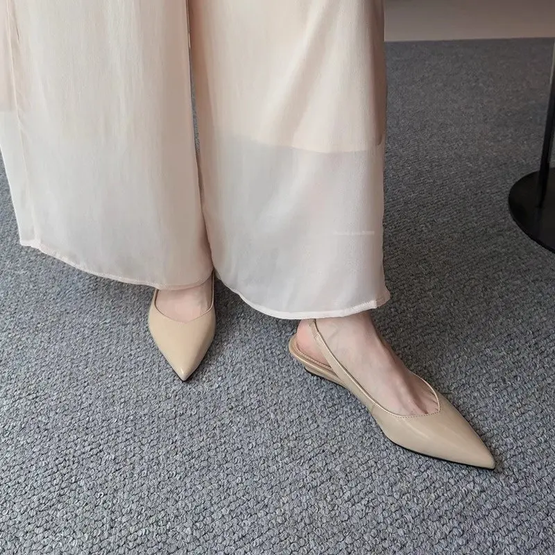 Baotou Sandals Women's 2026 New Summer Wear Temperament Low Heel Shallow Mouth Pointed Toe Wedge Shoes