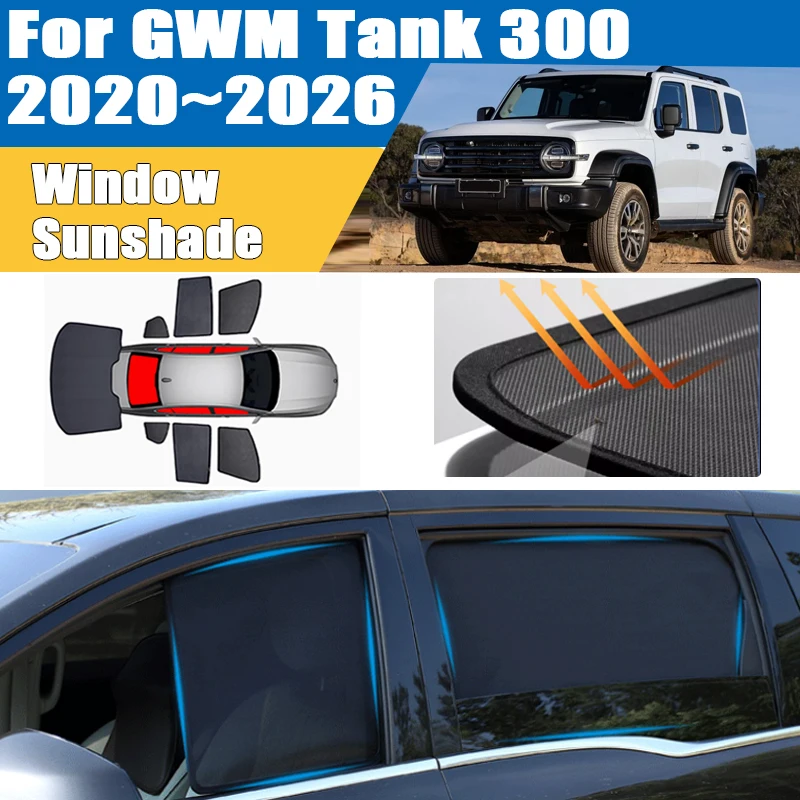 

For GWM Tank 300 2020~2026 Mesh Sunshade Heat insulation Magnetic Mesh Sun Shade UV Protection Visor Auto Shading Accessories