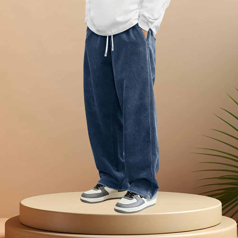 Autumn Winter Warm Motorcycle Jogger Corduroy Pants Men Tech Sweatpants Casual Harem Pants Male Sport Thermal Trousers