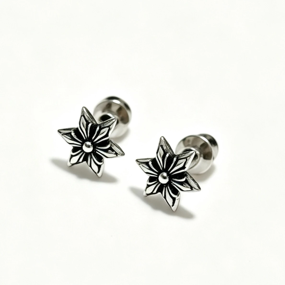 

S925 sterling silver hexagram light luxury stud earrings CH retro old personalized design earrings