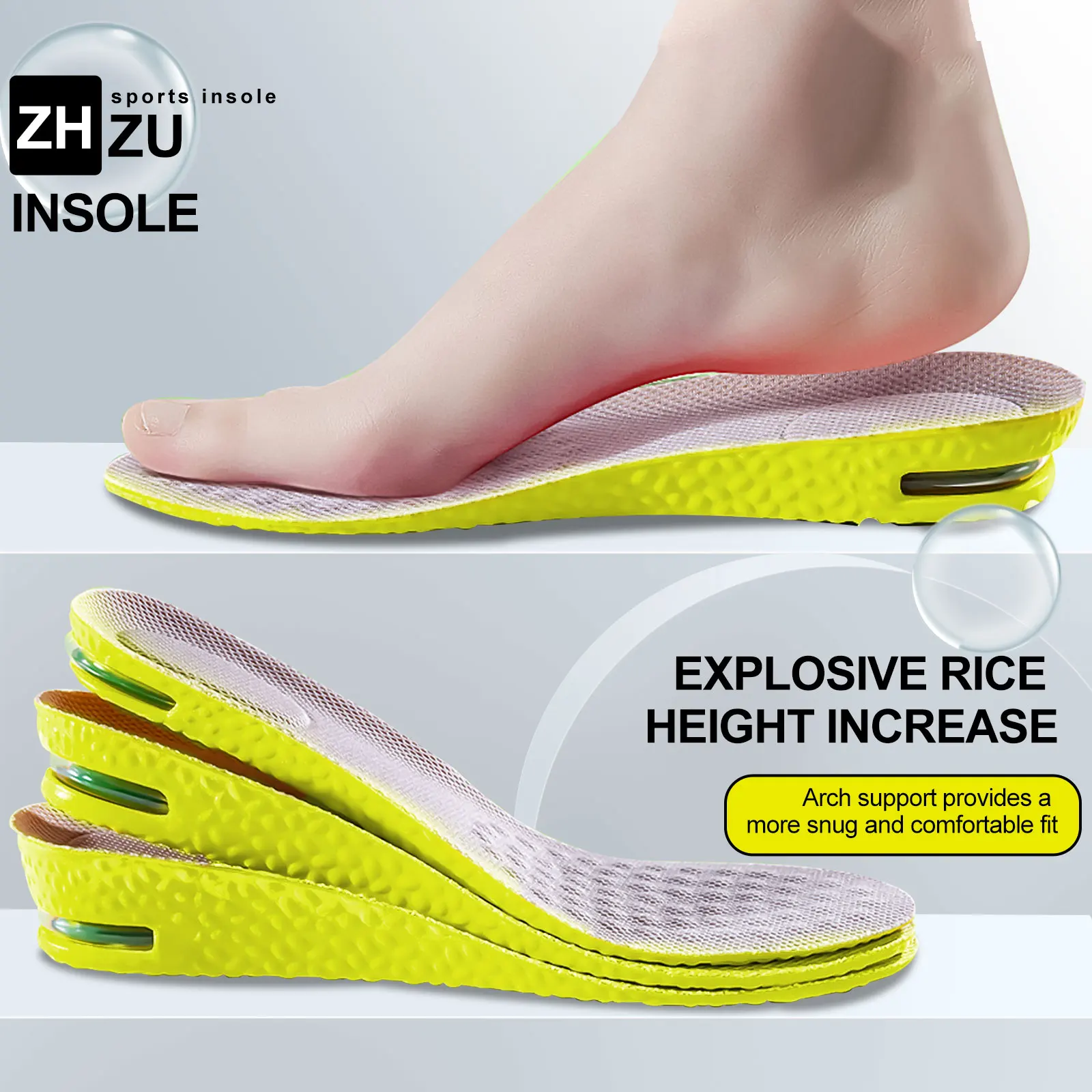 Air Cushion Heightening Insole Men/Women Invisible Shock Absorption Pressure Resistance High Elasticity Comfortable Shoe Inserts