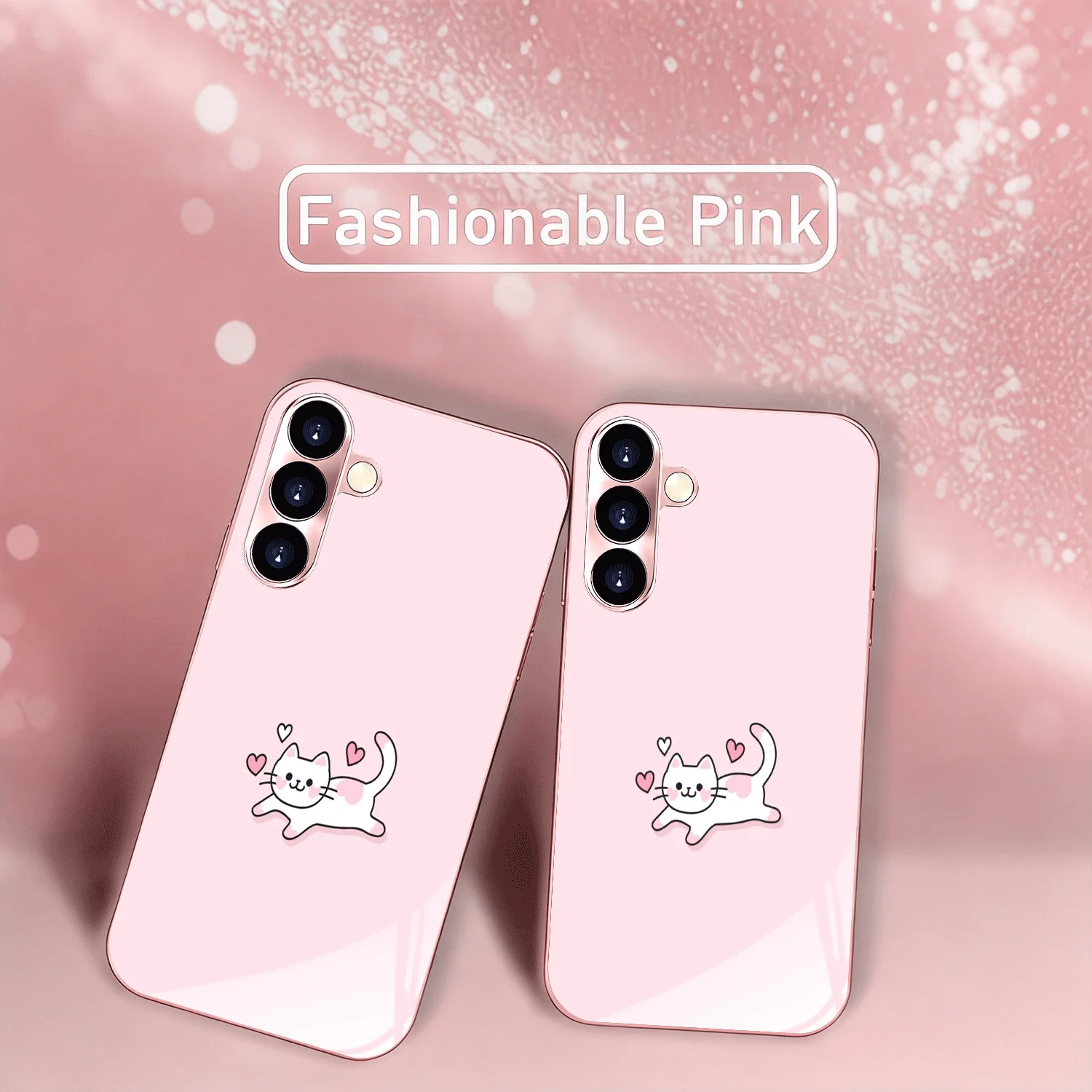 Rose Pink Cute Cat Print phone case mobile phones s25 ultra case Glass for Samsung Galaxy S26 S25 S24 S23 S22 S21 FE,Ultra,Plus