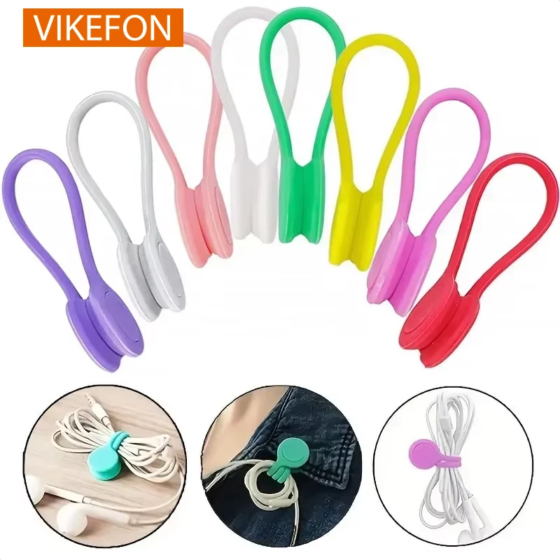 VIKEFON Cable Winder Organizer Soft Silicone Magnetic Cord Earphone Storage Holder Clips Cable Winder For Earphone Data Cable