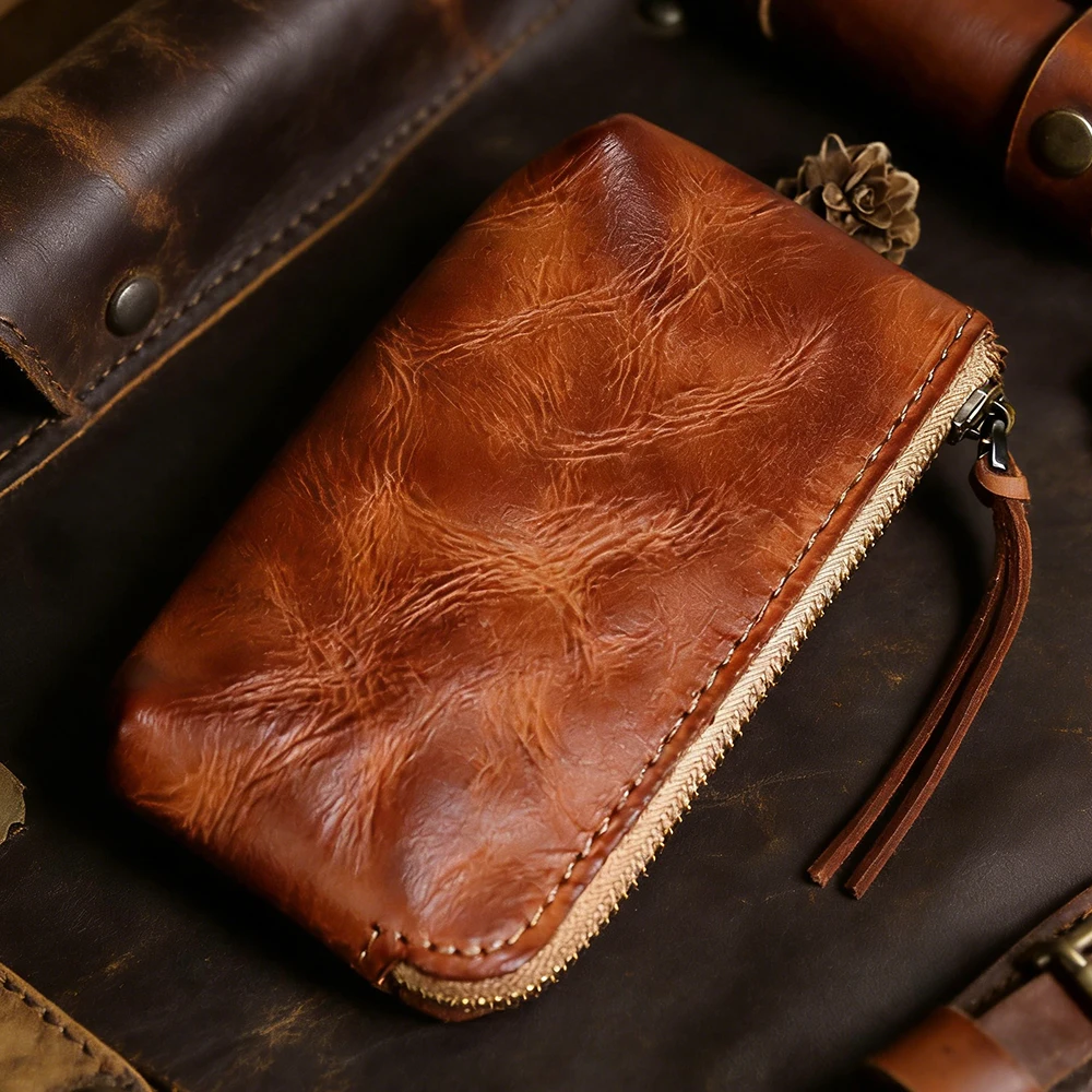 

Мужской кошелек из натуральной кожи в винтажном стиле, тонкий, простой, с карманом на молнии для монет, классический мужской ретро-кошелек с зажимом для денег