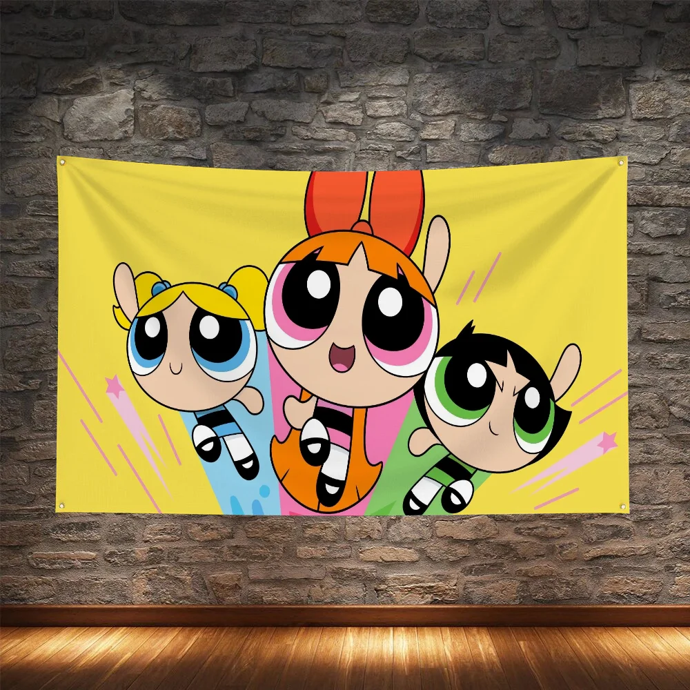 Flaga garażowa do zawieszenia P-powerpuff Girls Dekoracja wnętrz Piracka impreza Dekoracje zewnętrzne Domowe flagi ogrodowe i banery Śmieszne