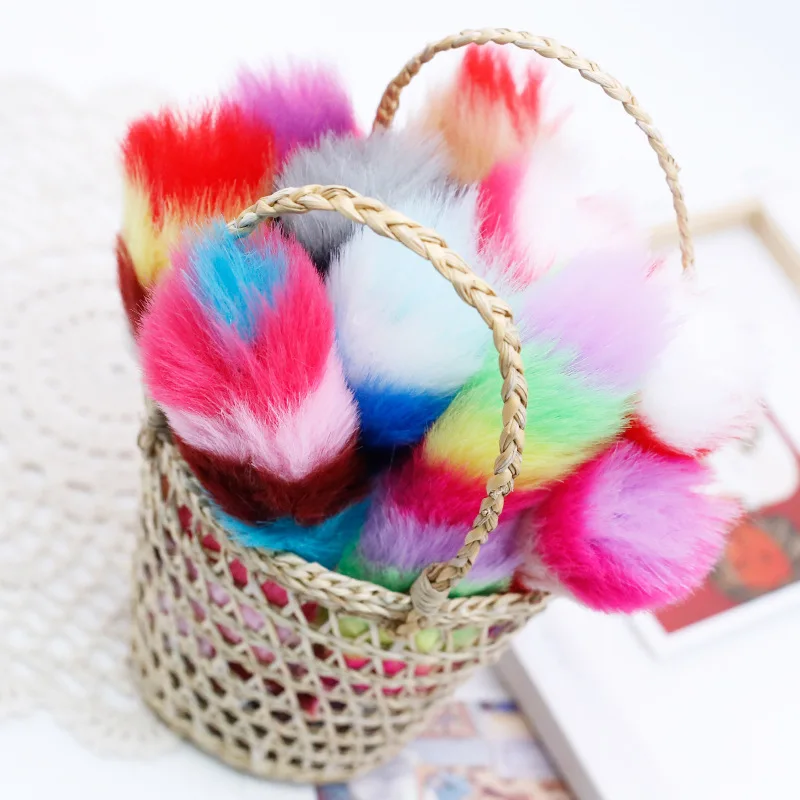 التدرج اللون رقيق الفراء الذيل المفاتيح الكريات شرابة حقيبة قلادة النساء الفتيات لطيف أفخم الحيوان الذيل Keyrings حامل السحر Gif