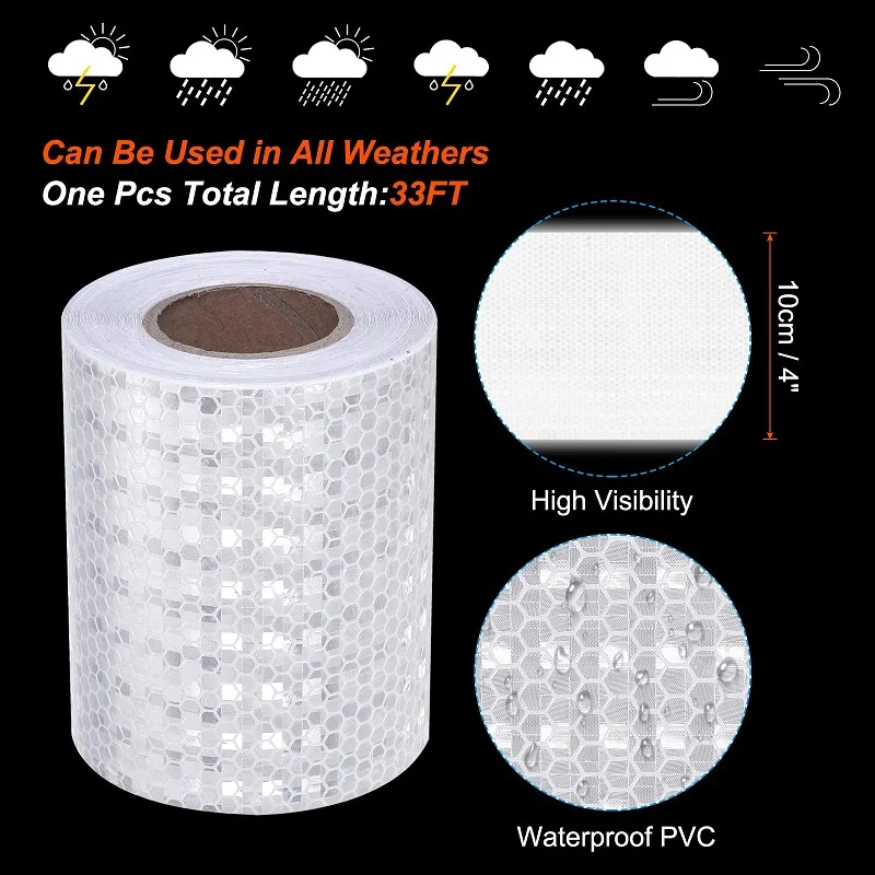 10cm*10m White Traffic Warning Self-adhesive Reflectors Tape Safety Protective PVC Reflective Sticker Waterproof Strip For Truck