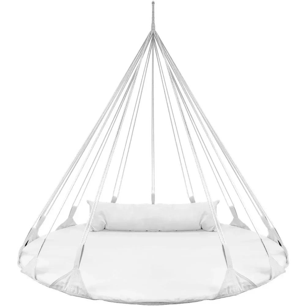 

56" Stylish Hanging Swing Hammocks - Premium Cotton Hammock Daybed Saucer Style Lounger Swing Chair - w/Pillow - Easy Setup