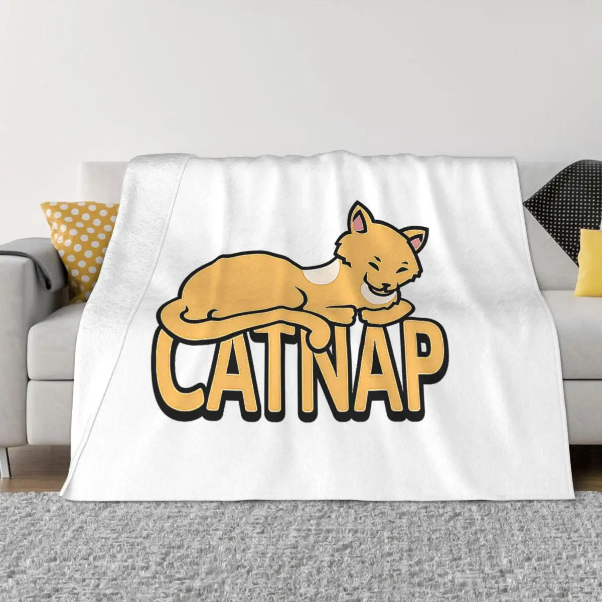 Catnap! Cute Orange Sleepy Cat Throw Blanket Ultra-Soft Micro Fleece Blanket Black Flannel Blanket