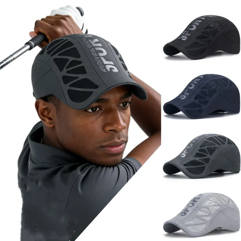 

SPORT Letter Printed Quick Dry Golf Baseball Caps Summer An-ti UV Breathable Mesh Sports Running Sunhat ﻿Newsboy Beret Hat Visor