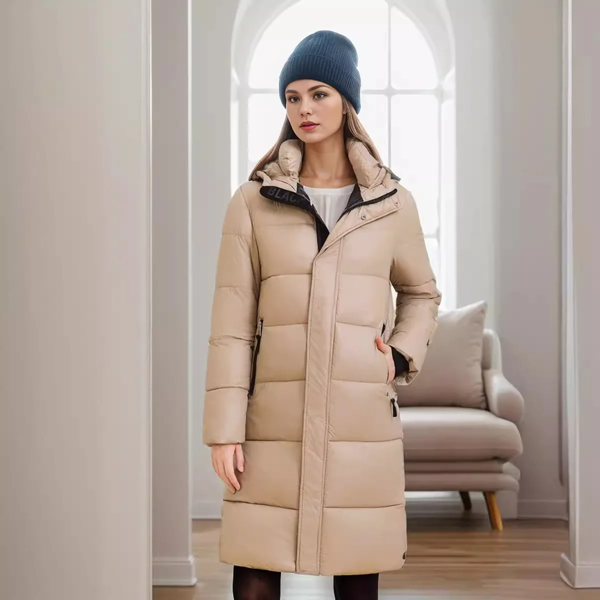 YJKDYK 2024 New Winter Women\'s Long Jacket Thicken Warm Hooded Zipper Cotton Jacket Female Pure Color Casual Padded Jacket