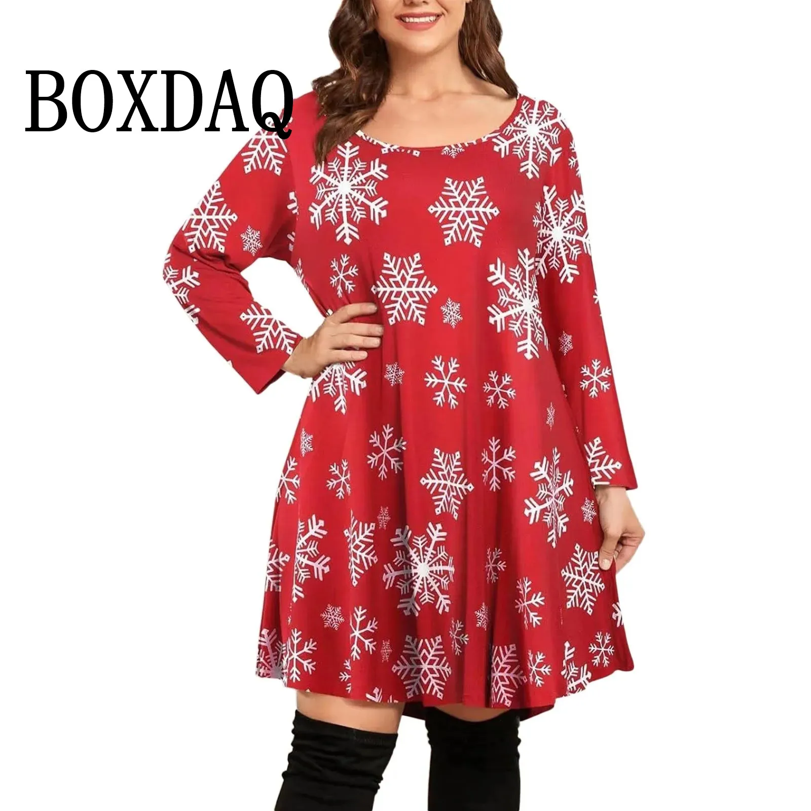 Casual Christmas Dress For Women Plaid Long Sleeve Christmas 3D Printed Loose A-Line Dress Plus Size Autumn Winter Dresses 9XL