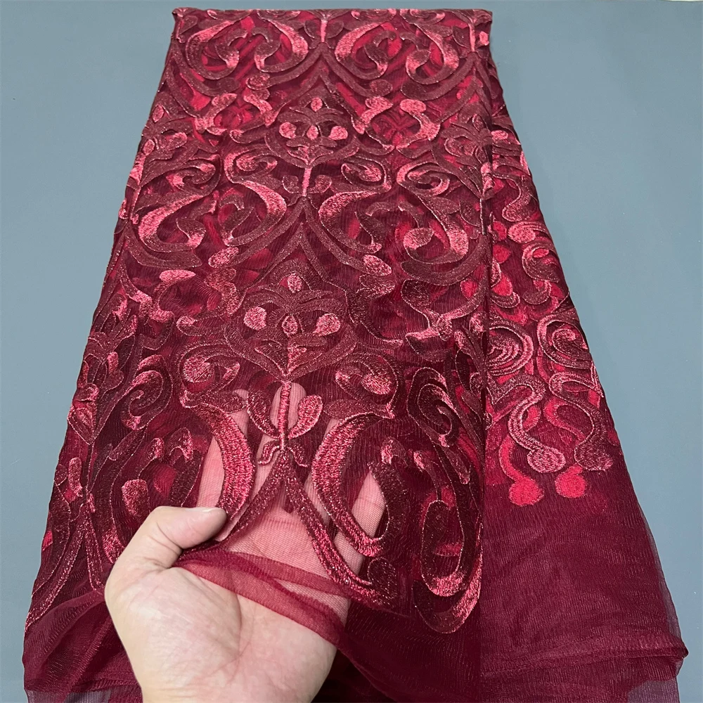 

Latest 2025 African Nigerian Guipure Embroidery Sequins Tulle Lace Fabric High Quality for Sewing Dresses 5Yards ZJ083