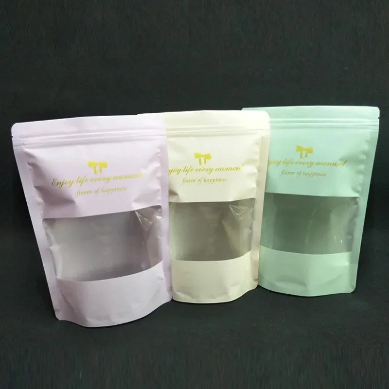 

100PCS Stand Up Ziplock Bags with Window - Resealable Plastic Pouches for Coffee, Tea, Candy, Snacks & DIY Gift Packaging