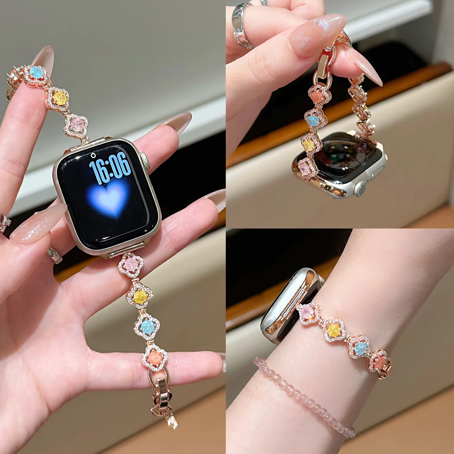 

Light Luxury Caibao Diamond Set Metal Strap for Apple Watch S11 46 44 45 42 41 38mm Women's Premium Bracelet Strap for IWatch 10